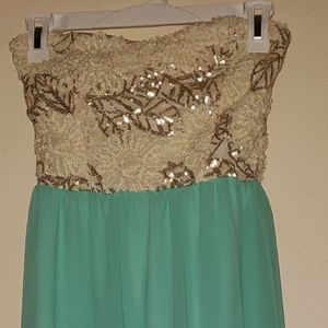 Gold and Mint Sequence High Lo Dress